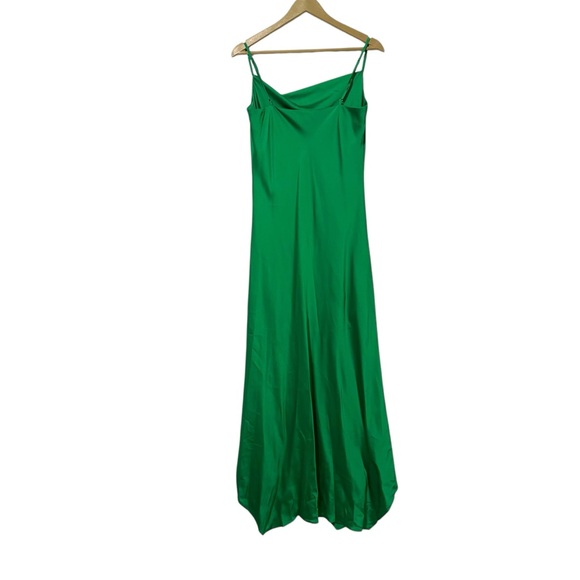 Express Green Satin Cowl Neck Midi Dress Size Medium Holiday Party Formal - Picture 2 of 5